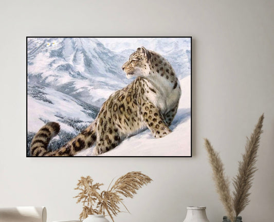 Leopard im Schnee - Malen nach Zahlen